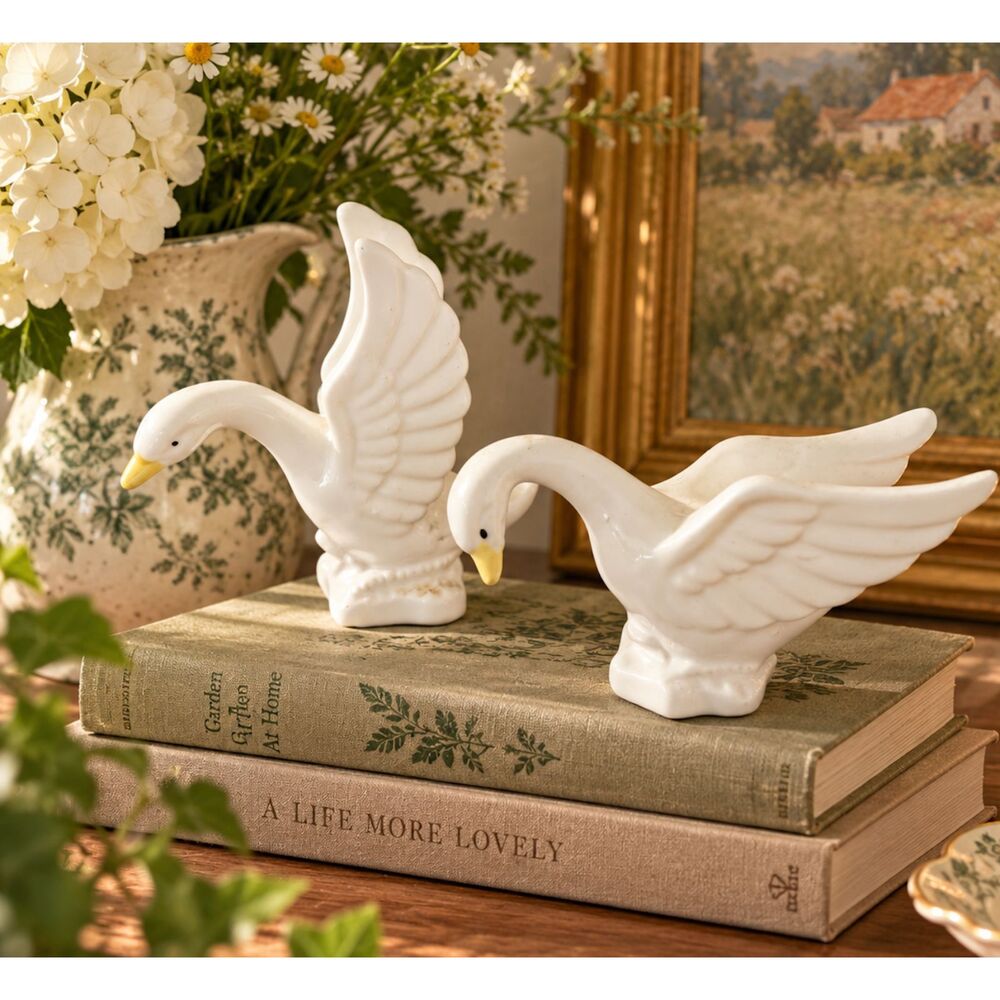 Swan Song Vintage Ceramic Swans, Grandmillennial Decor, porcelain figurines